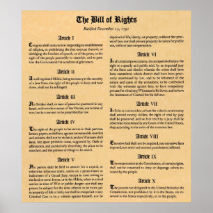 United States Bill Rights First Ten Amendementen Poster