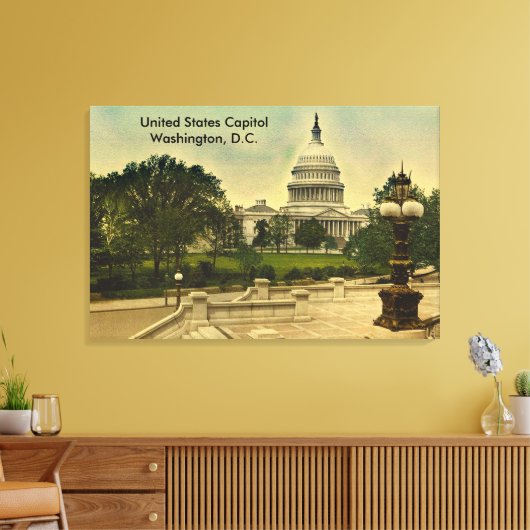 United States Capitol from Library Steps Date 1898 Canvas Afdruk (Insitu (Woonkamer))