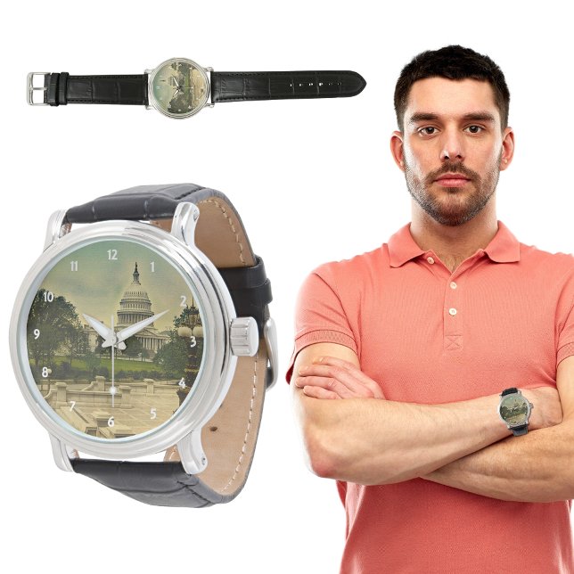 United States Capitol from Library Steps Date 1898 Horloge (United States Capitol from Library Steps Date 1898 Watch)