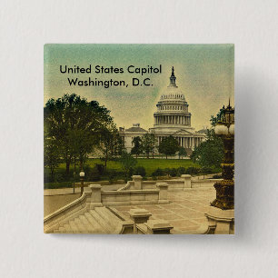 United States Capitol from Library Steps Date 1898 Vierkante Button 5,1 Cm