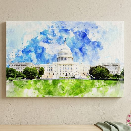 United States Capitol in Washington DC Aquarel Canvas Afdruk
