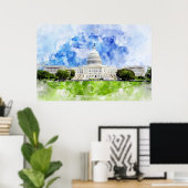 United States Capitol in Washington DC Aquarel Poster (Thuiskantoor)