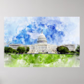 United States Capitol in Washington DC Aquarel Poster (Voorkant)
