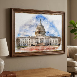 United States Capitol Pasteltekening Washington DC Foto Afdruk