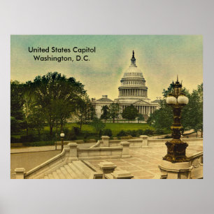 United States Capitol vanuit bibliotheek trappen D Poster