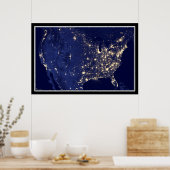 United States City-lampjes op Night Satellite Map Poster (Keuken)