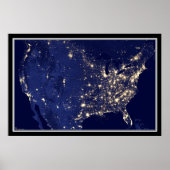 United States City-lampjes op Night Satellite Map Poster (Voorkant)