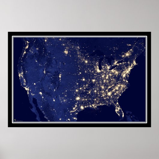 United States City-lampjes op Night Satellite Map Poster (Voorkant)