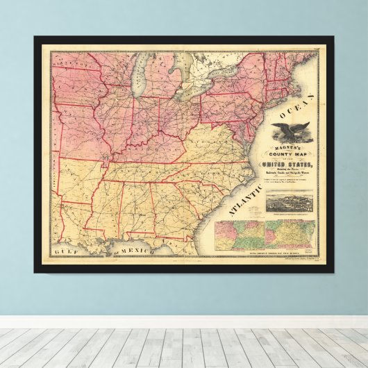 United States Civil War Map door Charles Magnus 18 Canvas Afdruk (Insitu (Houten vloer))