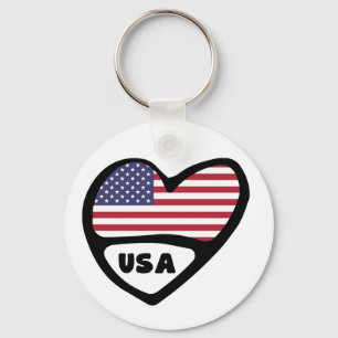 United States Country Code Flag Heart Keyring USA Sleutelhanger