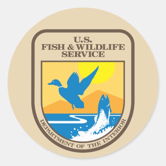 United States Fish & Wildlife Service Ronde Sticker (Voorkant)
