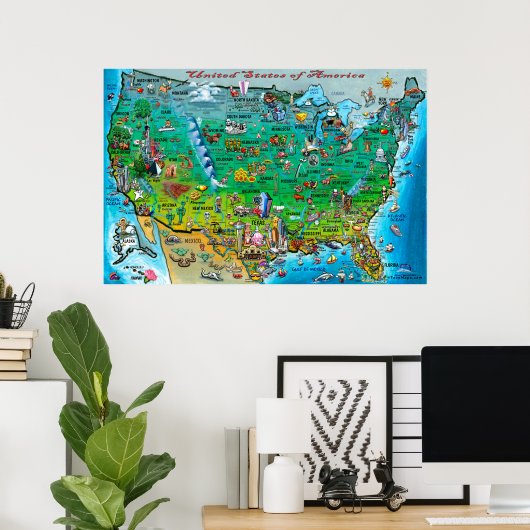 United States Fun Map Poster (Thuiskantoor)