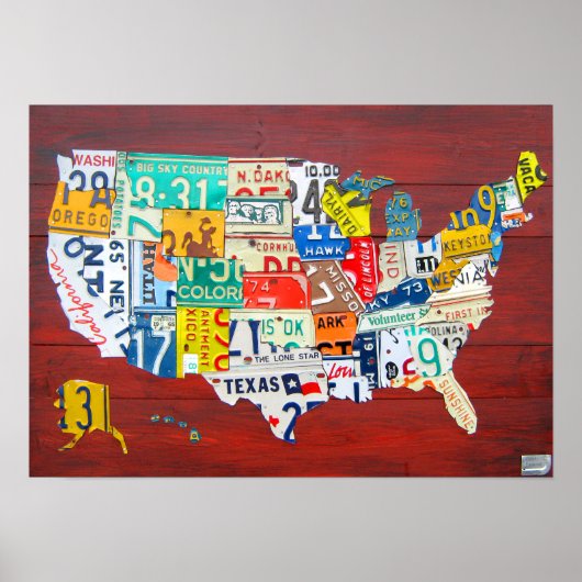 United States License Bord Map 2011 Red Version Poster (Voorkant)