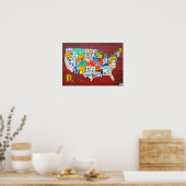 United States License Bord Map 2011 Red Version Poster (Keuken)