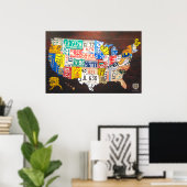 United States License Plate Map Canvas Print (Thuiskantoor)