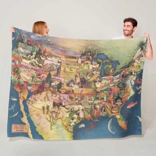 United States Map - American Farming & Agriculture Fleece Deken (In situ)