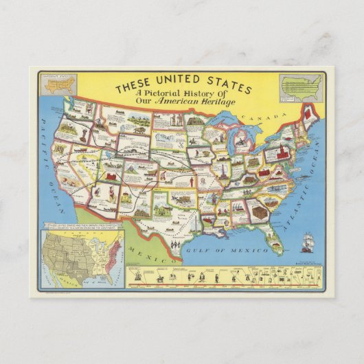 United States Map - Amerikaans erfgoed Briefkaart (Voorkant)
