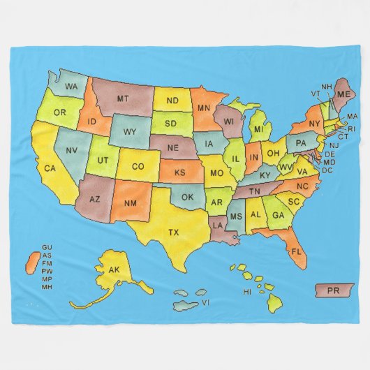 United States Map Fleece Blanket (Voorkant (Horizontaal))