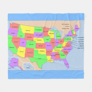 United States Map Fleece Blanket Deken
