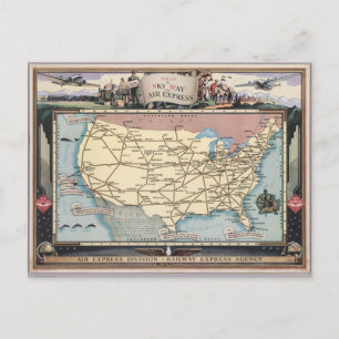 United States Map Ship the Skyway via Air Express Briefkaart