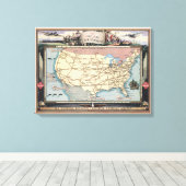 United States Map Ship the Skyway via Air Express Canvas Afdruk (Insitu (Houten vloer))