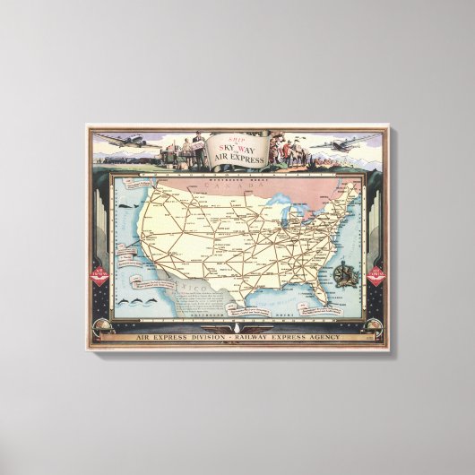 United States Map Ship the Skyway via Air Express Canvas Afdruk (Voorkant)