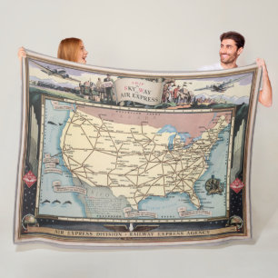 United States Map Ship the Skyway via Air Express Fleece Deken