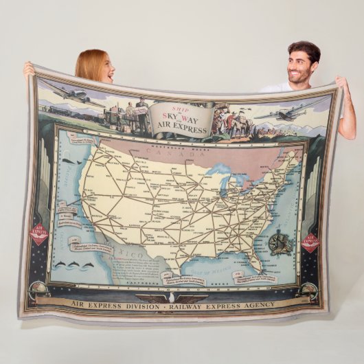 United States Map Ship the Skyway via Air Express Fleece Deken (In situ)