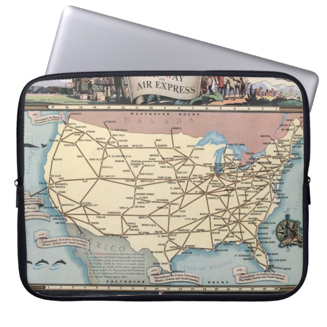 United States Map Ship the Skyway via Air Express Laptop Sleeve (Voorkant)