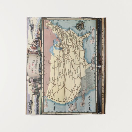 United States Map Ship the Skyway via Air Express Wandkleed (Voorkant)