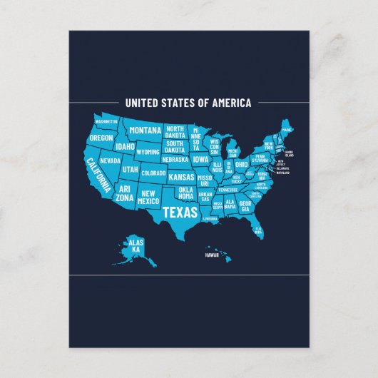 United States Map Teal Minimal Design Briefkaart (Voorkant)