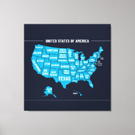 United States Map Teal Minimal Design Canvas Afdruk