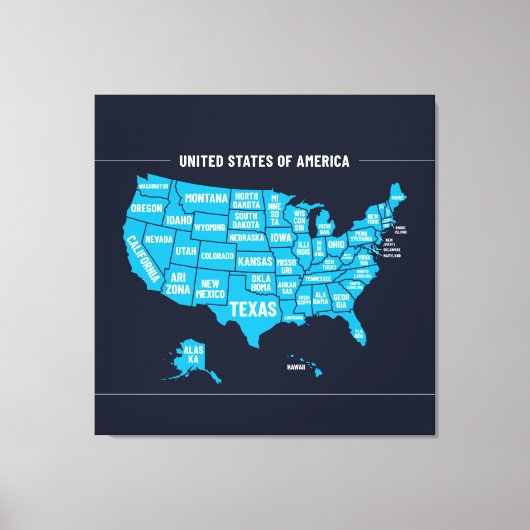 United States Map Teal Minimal Design Canvas Afdruk (Voorkant)