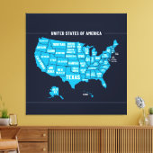 United States Map Teal Minimal Design Canvas Afdruk (Insitu (Woonkamer))