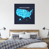 United States Map Teal Minimal Design Canvas Afdruk (Insitu (Slaapkamer))