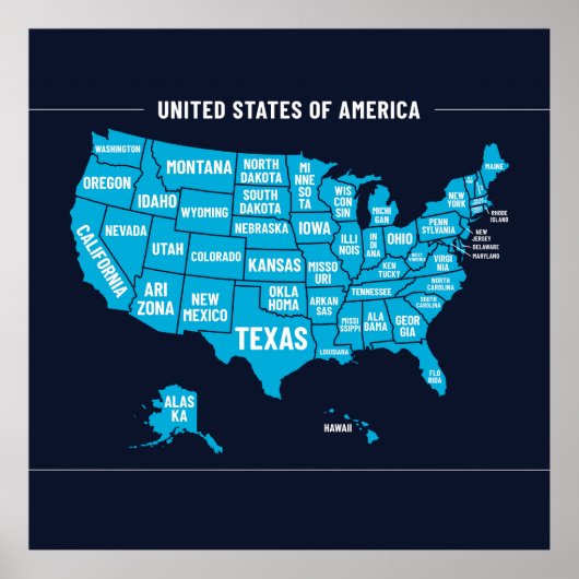 United States Map Teal Minimal Design Poster (Voorkant)
