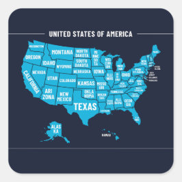 United States Map Teal Minimal Design Vierkante Sticker