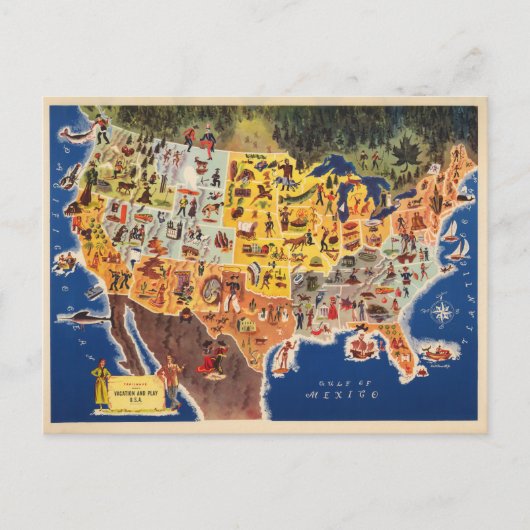 United States Map - Vacation and Play Briefkaart (Voorkant)