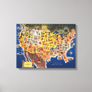 United States Map - Vacation and Play Canvas Afdruk