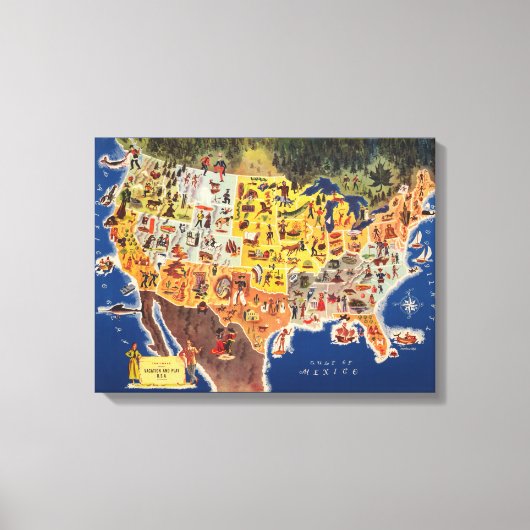 United States Map - Vacation and Play Canvas Afdruk (Voorkant)