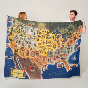 United States Map - Vacation and Play Fleece Deken