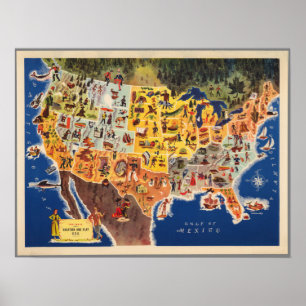 United States Map - Vacation and Play Poster
