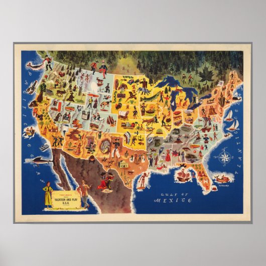 United States Map - Vacation and Play Poster (Voorkant)
