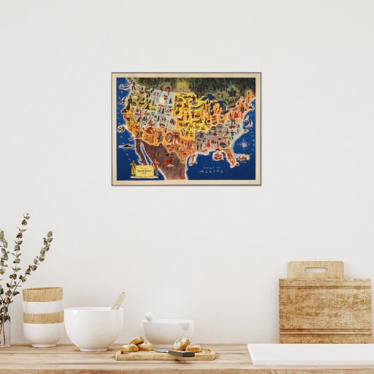 United States Map - Vacation and Play Poster (Keuken)