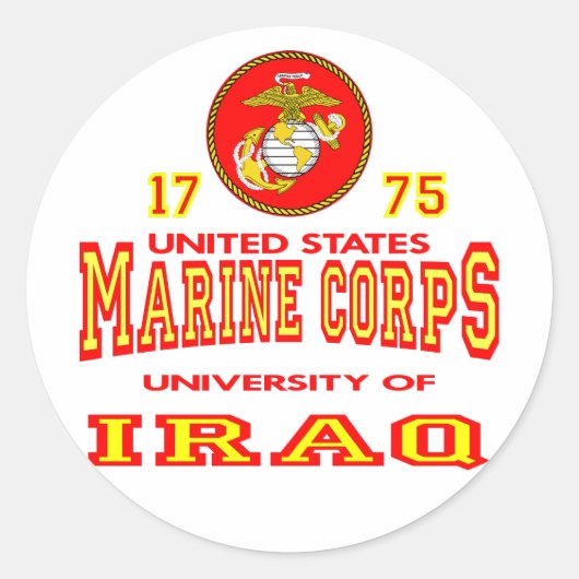 United States Marine Corps University of Irak Ronde Sticker (Voorkant)