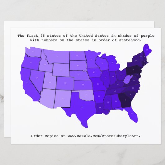 United States Order of Statehood Map met cijfers (Voorkant / Achterkant)