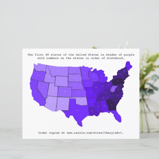 United States Order of Statehood Map met cijfers (Staand voorkant)