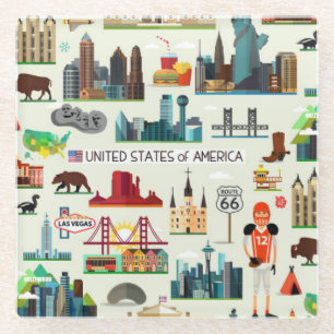 United States Symbols Pattern Glazen Onderzetter