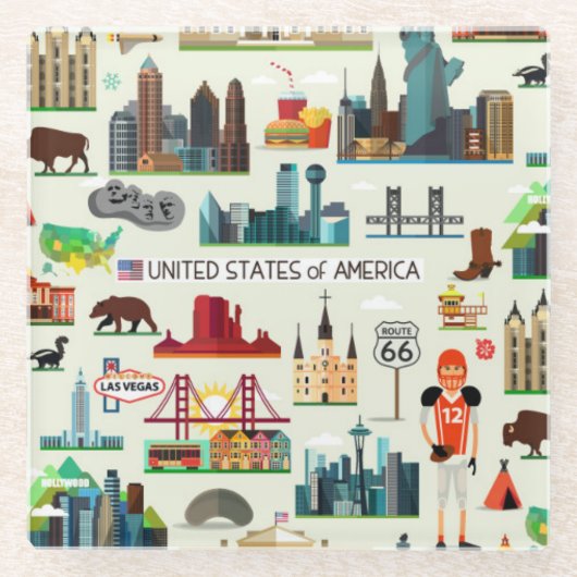 United States Symbols Pattern Glazen Onderzetter (Voorkant)
