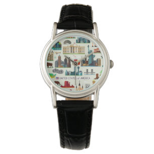 United States Symbols Pattern Horloge